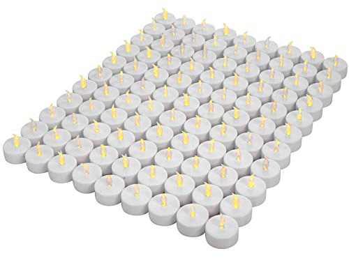 OSHINE 100Pack Battery Tea Lights- Realistic and Bright Flickering Battery Operated Flameless LED Tea Light Battery Powered 200+Hours(Warm Yellow)