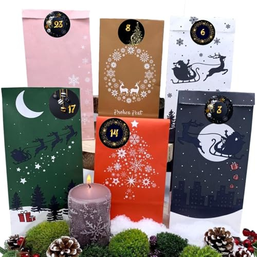 Adventskalender att fylla – matchande stora kraftpapperspåsar – rosa