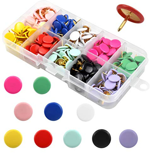 300 Pcs Colorful Push Pins Decorative Thumb Tacks Round Drawing Pins Metal Map Tacks Pushpins Thumbtack with Plastic Flat Head for Map Drawing Cork Notice Board Marking Office Home, 10 Assorted Color