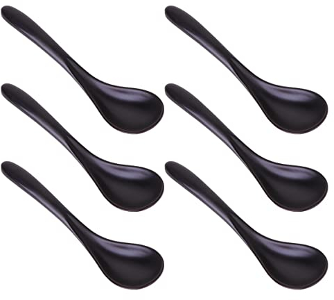 6 Stück Suppenlöffel Schwarz - Einteiliges Design, Spülmaschinenfest, Ideal Für Ramen, Pho, Reis Und Suppennudeln