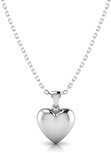 TURQ N TAUPE 925 Sterling Silver Heart Pendant Necklace for Women, Puff Heart Charm Necklace with 18 Inch Adjustable Chain, Nickel Free Everyday Jewelry