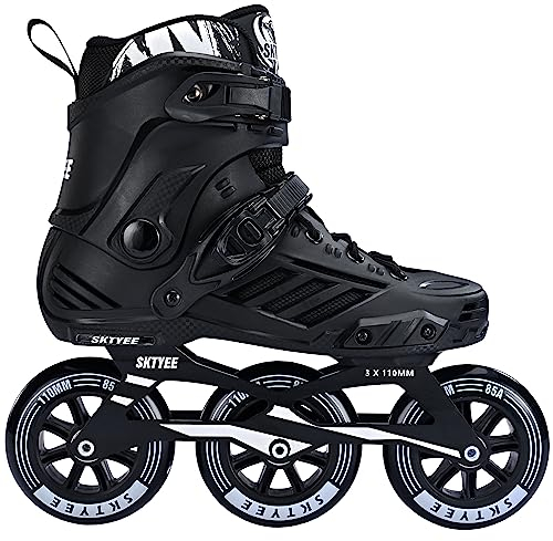 3 Wheels Inline Skates for Men Women, Professional Roller Skates Blades for Male Female,High Performance Adult Speed Skates with 110MM Wheels (Black, MEN6/WOMEN7)