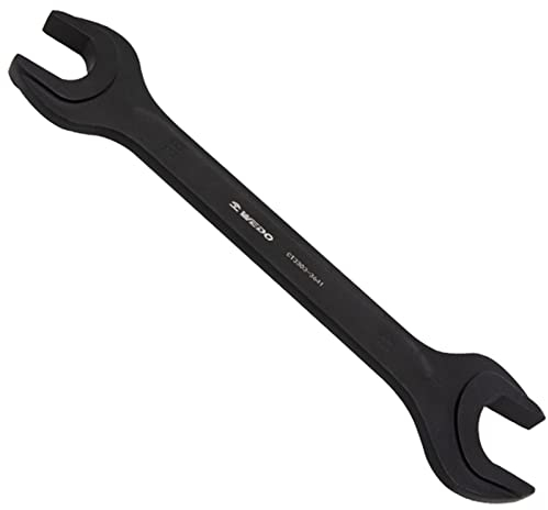 WEDO Chiave a forchetta doppia con estremità aperta, 40 chiavi a forchetta, in acciaio al cromo vanadio, con angolo aperto, 41 x 46 mm, lunghezza 380 mm, nero, DIN 894, punzonata una volta