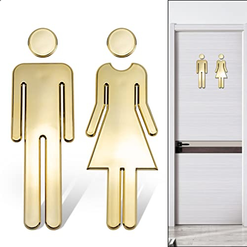 WC Segno Targa Toilette Bagno 1 Paio Porta Targhetta Cartello Toilette Adesivi Segnaletica Simbolo Uomo e Donna Targhette Bagno (Oro(12 cm))