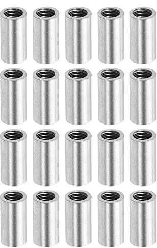 sourcing map Round Coupling Nut, M4x0.7mm Female Thread 10mm Threaded Round Sleeve Connector Rod Bar Stud Tube Nut Hardware Fastener, Silver Pack of 20