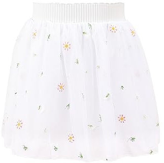 Bezioner Röcke für Mädchen Gestickt Tüllrock Kinder 4 Schichten Tutu mit Futter für Geburtstag Party Festival Weiß L (6-10 Jahre)