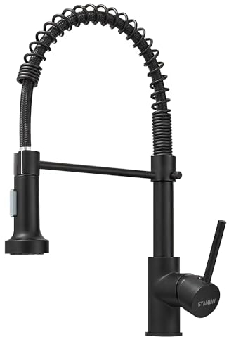 STANEW Robinet Cuisine,Mitigeur Cuisine avec Douchette Extractible Pivotant à 360,Double Mode de Pulvérisation(Noir)