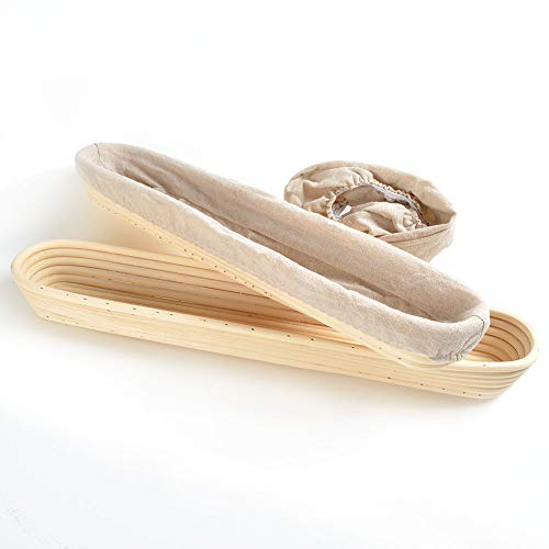 2X Baguettes Bread Proving Basket, Size 38x9x5cm Hold 400g Dough,Rattan Banneton Brotform,Sourdough Bread Proofing Basket
