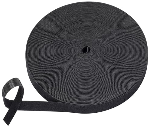 TUGEUNYU Nylon Hook and Loop Cable Ties, Black Self-Adhesive Reusable Cable Rolls-Customizable Length for Electricians,Home Cable Tie Alternative,Organizer Tape for Wires(25Yd X1Rolls)
