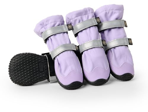 Spark Paws Dog Rainboots, Waterproof Dog Shoes for Medium to Large Dogs, Non Slip, Dog Booties and Paw Protectors - 4PCS Doggie Hiking Boots with Reflective Straps - Lilac, Size 8