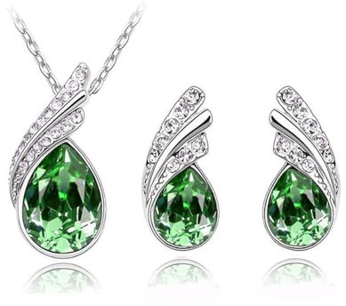 KBRPEY Parure Gioielli per Donna, Set di gioielli con Cristallo da Sposa, Strass Lacrima Collana e Orecchini Set, per Natale Festa della Mamma, Regalo Aniversario Compleanno