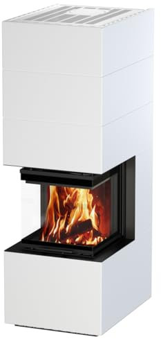 H&M Ready Uh 500/500 STYLE Stahl weiß lackiert 3-Seitiger Kaminbausatz abnehmbare segmentierte Stahlverkleidung 11kw hochschiebbare Tür Bauart 2 fertig montiert ohne Mauern oder Verputzen