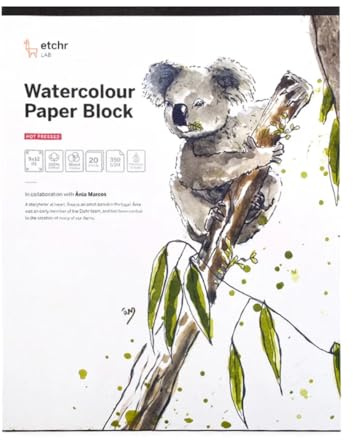 ETCHR Watercolor Paper Block - 9 x 12 100% Cotton Hot Press Paper Block 350gsm - Warp Resistant Watercolor Paper Block