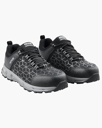 VEVOR Ståltåskor för män, storlek 11 US breda, skyddsskor för män, industriella arbetsskor, lätta ventilerande säkerhetssneakers, svart, svart, one size