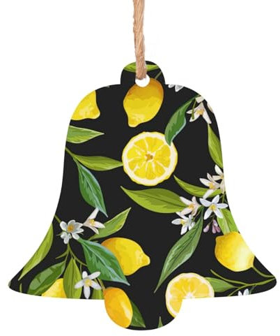 Adornos de madera para árbol de Navidad con estampado de limón amarillo, etiquetas rústicas para colgar con cuerdas de yute