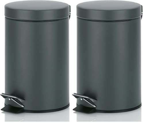 kela Seau à cosmétique gris 3l, poubelle à pédale en métal pour la salle de bain, poubelle de salle de bain avec seau intérieur et anse, MONACO, gris foncé mat (Lot de 2)