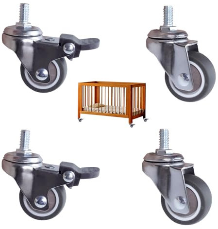 4 Piezas Rodaje Suave Ruedas Giratorias Silenciosas de 360°con Tornillos, M8 X 15mm Ruedas para Muebles Pesados Mesa, 2 Con Freno + 2 Sin Freno, para Interior, Exterior (Capacidad de Carga de 40Kg)