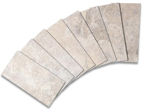 100 Pieces Peel and Stick backsplash 3 x 6 Inches 3D Beige Stone PVC Composite Wall Tile Stick on Backsplash Tile for Kitchen Bathroom, Laundry Room, Camper, Fireplace