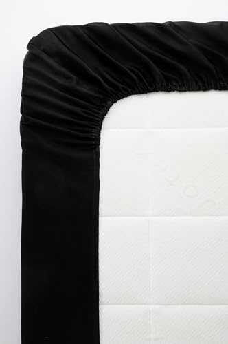 Jotex Zack Satin Spannbettlaken - 100% hochwertige, exklusivem Satin aus Bio-Baumwolle GOTS Zertifiziert Spannbetttuch mit Gummizug - Schwarz, 180 x 200 cm