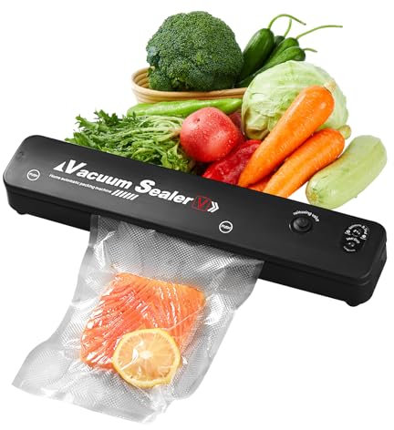 60kpa Vacuum Sealer Machine with 10 Vaccum Bags, Heat Sealer, Food Vacuum Sealer Machine with Built-In Cutter, Vacuum Pack Machine for Dry & Moist Food Preservation (black)