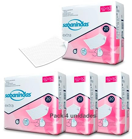 Empapador Sabanindas Extra 60X90 - Pack de 4 Unidades - 80 Unidades en Total