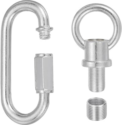 PATIKIL M10 Fine Thread Lamp Female Loop Holder with M12 Adapter Chain Quick Link, Lifting Eye Nut Hook Ring Structural Support to Chandelier, 132 lbs Load Silver Tone