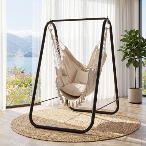 WUDLEP Hammock Chair with Stand, Heavy-Duty Swing Hanging Chair, Durable Hammock Swing Chair, Easy to Assemble, for Porch, Garden, Patio, Yard