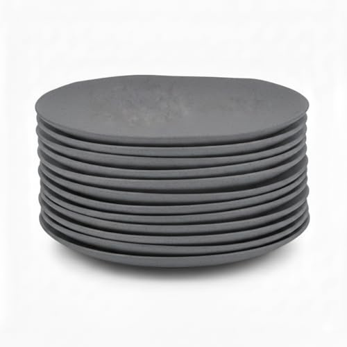 CASASELECCION Juego de 12 platos llanos de melamina en color gris. Resistentes y ligeros, ideales para uso diario. Diámetro 28 cm. Apto para lavavajillas. No apto para microondas.