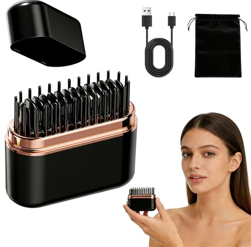 3T6B Mini piastra lisciante senza fili, spazzola lisciante portatile ricaricabile, riscaldamento rapido per 10 secondi, mini spazzola per capelli e barba