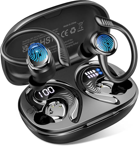 Hupoaf Ecouteurs Bluetooth sans Fil Sport, Ecouteurs sans Fil 5.4 avec 6D HiFi Stéréo, 4 ENC Mic, 60+Hrs Écouteur Bluetooth, IP7 Étanche Oreillette Bluetooth, USB-C/Écran LED Casque, pour iOS Android