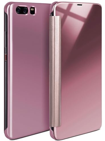 moex Void Case für Huawei P10 Hülle in Hochglanz Optik, Clear View Cover Spiegelhülle, Flip Case 360 Grad Schutzhülle mit Spiegel, Rundumschutz Handyhülle, Rose-Gold