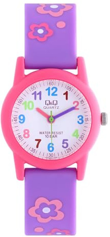Q&Q Kinder-Uhr Silikon 10 Bar Motiv bunt Lernuhr Analog Quarz