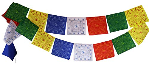 Nervana Tibetische Gebetsfahnen (10x11),100% Baumwolle Premium-Qualität große Flaggen,traditionelles Design 5 Elemente Farben,handgefertigt in Nepal, Red, Green yellow