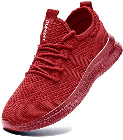 FUJEAK Herren Walkingschuhe Turnschuhe Fitnessstudio Sportschuhe Sneaker Running Tennis Schuhe Freizeit Straßenlaufschuhe Fashion Leichtgewichts Atmungsaktiv Schlüpfen Schuhe Rot 41 EU