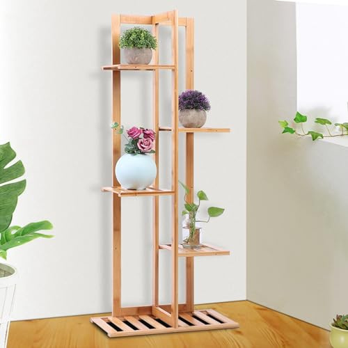 Soporte para Plantas, Soporte de exhibición de Flores para Plantas de bambú, Soporte para Plantas, Soporte para Flores para balcón, Soporte de Escalera para 5 macetas para balcón, 45x22x103cm