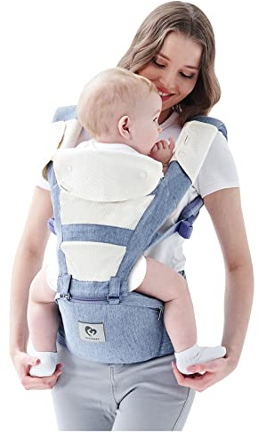 Baby Carrier, Bellababy Multifunction Baby Carrier Hip Seat (Ergonomic M Position) for 3-36 Month Baby, 6-in-1 Ways to Carry, All Seasons, Adjustable Size, Perfect for Shopping Travelling (Blue)