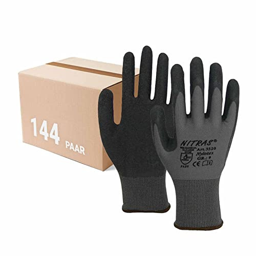 NITRAS 3520 Nylotex Nylon-Latexhandschuhe Arbeitshandschuhe Latex - 144 Paar, Größe:12