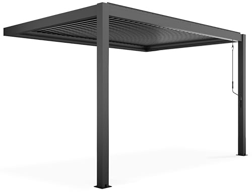 Oviala Pergola bioclimatique adossée Aluminium 3 x 4 x 2.57 m