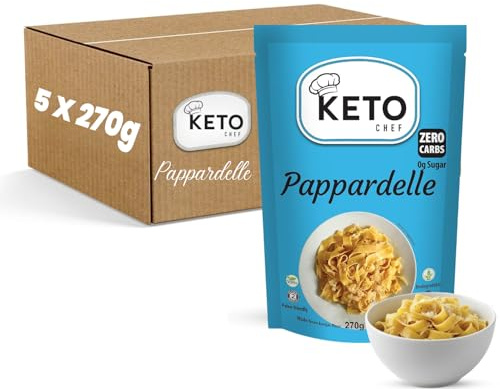 Keto Chef Pappardelle (Pack of 5, 270g) Pasta Instant Noodles - Konjac Vegan Pasta Kit, Zero Carb & Sugar, Shirataki, Free-from & Fat Free, Suitable for Vegans, Low Calorie Diet Food, Ready to Eat