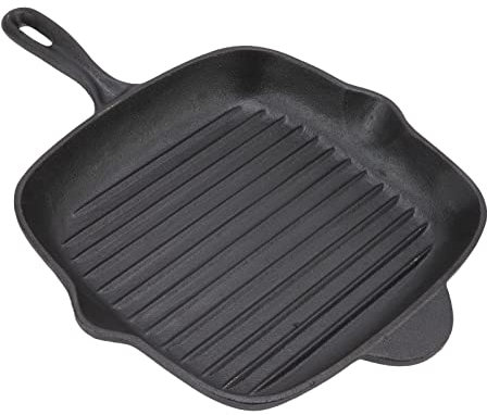Grillpanna, design med dubbla piper med stor kapacitet Nonstick-panna Värmeledning Jämnt gjutjärnsgrillpanna Förstärkt formgjutjärn Robust hållbar fyrkantig grillpanna för bacon, biff,(28 cm)