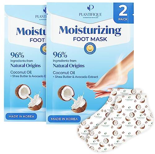 PLANTIFIQUE Maschera Piedi Idratante | Idea Regalo Skincare Coreana | Calzini per Piedi Secchi | Trattamento Spa come Crema Talloni Screpolati | Uomini e Donne | 2 Paia