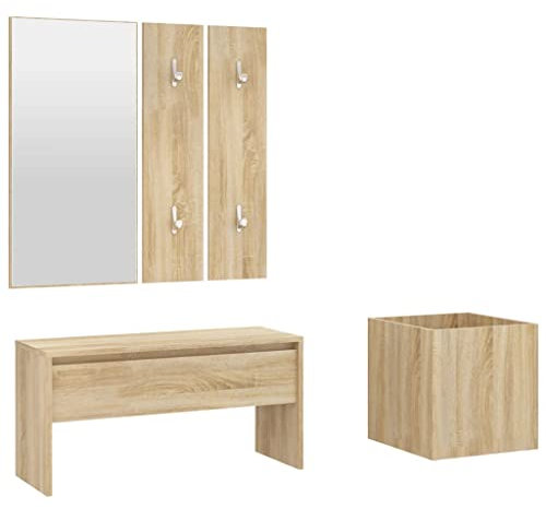 vidaXL Juego de Muebles de Recibidor Pasillo Entrada Vestíbulo Espacio Almacenamiento Bancos Adornos Madera Contrachapada Color Roble