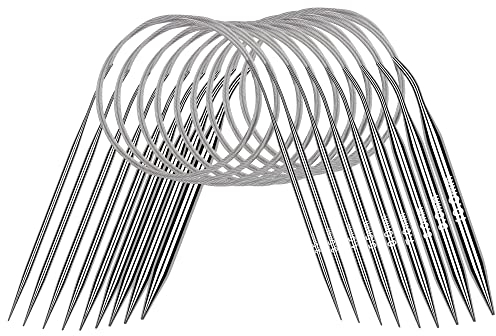 Coopay 9 Stück Rundstricknadel Set 80 cm Metall Rundstricknadeln mit Klare Größe, Lange Stricknadeln Rundstricknadel für Anfänger, Stark Rundstricknadeln für Pullover, Schal, Decke oder Großes Projekt
