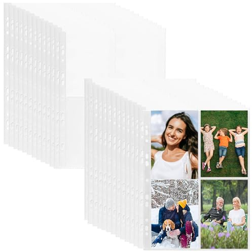 HIQE-FL 120Pcs Transparent Postkartenhüllen,Transparent Postkartenhüllen 4 Fächer,960 Doppelseitig Fotohüllen,Fotohüllen DIN A4 Veloflex,Kleine Klarsichtfolien,Fotohüllen DIN A4（10.7CMX15.2CM）