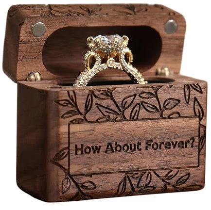 Drnilui Ring Box, Wooden Ring Box for Wedding Ceremony Ring Bearer Box, Engagement Ring Holder Gift for Anniversaries Day, Birthday Gift