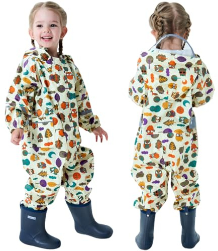 Hovkib Impermeables para Niñas Niños Chubasqueros Chaquetas Ligero Capa de Lluvia Bebé Encapuchado Mono de Bolsillo Estampados Reflectante Abrigos Impermeables Unisex Niños 1-10 años