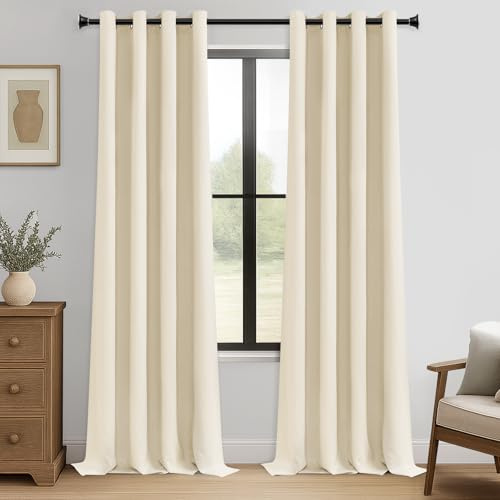 MRTREES Rideaux Occultant - Rideaux Salon Moderne Thermiques Isolants Anti Froid et Chaleur Rideau Beige Opaque à Oeillets pour Maison Chambre, 140x275 cm, Lot de 2