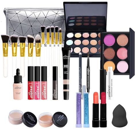 EONFAVE Make-up Sets, Multifunktion Schminkset, All-in-One Adventskalender Schminke, mit Lidschatten Palette, Lippenstift, Concealer, Eyeliner, Foundation und Pinsel, Für Bestes Schminke Geschenkset