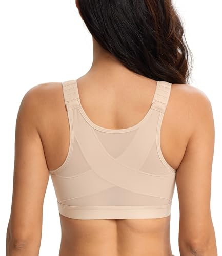 Lemorosy Soutien-Gorge Femme Grandes Tailles Fermeture Devant Redresse Dos correcteur de Posture sans Rembourrage sans Armatures Beige 110E