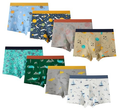 Anntry sous-vêtements pour garçons, Boxers pour Tout-Petits garçons en Forme de Dinosaure, Paquet de 8 Slips en Coton pour bébés Enfants de 2 à 12 Ans